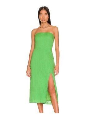 Leruzi Strapless Bright Green Midi Dress with Side Slit by SNDYS